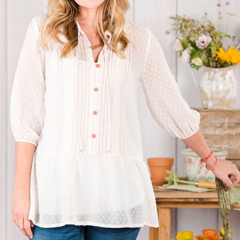 Matilda Jane sheer Swiss dot blouse white xl - Picture 1 of 7